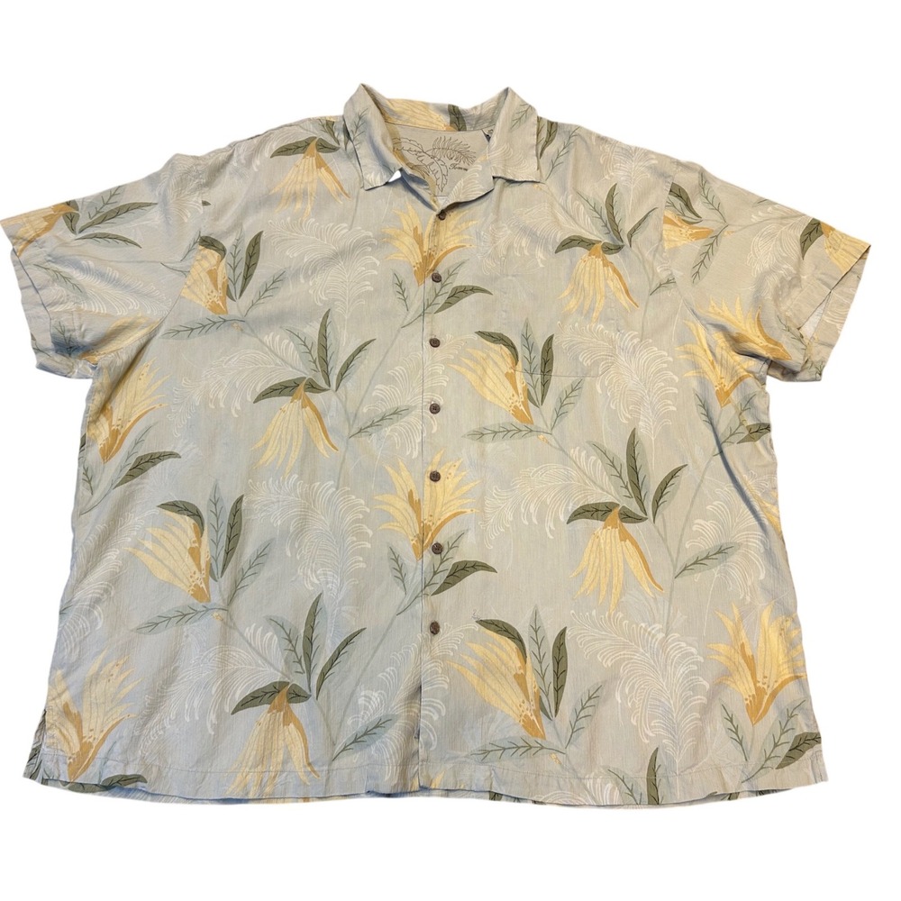 Tommy Bahama Mens 4XB Silk Tropical Floral Camp Shirt Sage Green Short Sleeve